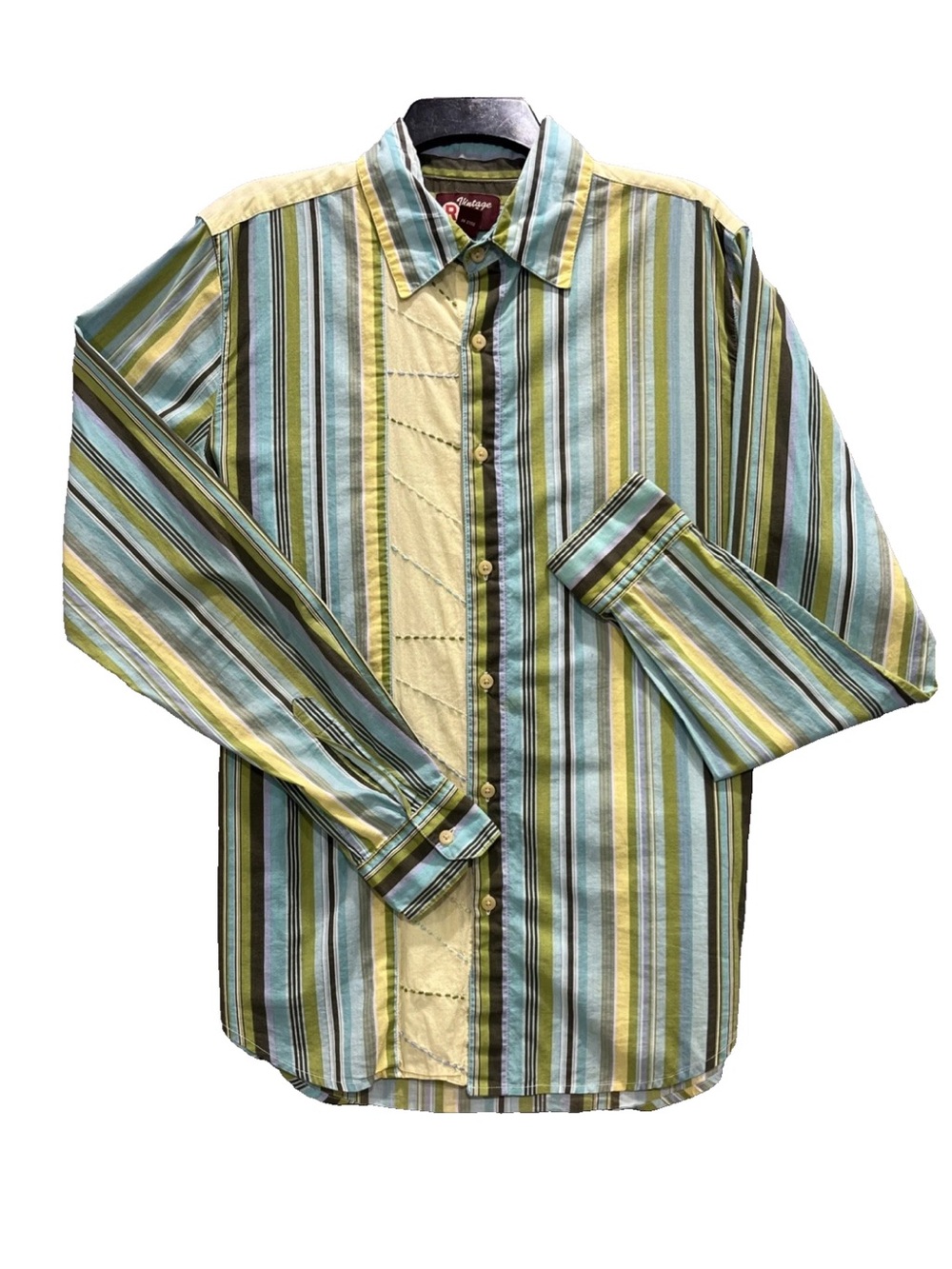 Vintage Red Retro Button Up Long Sleeve Cotton Shirt Mens Size Medium [479]